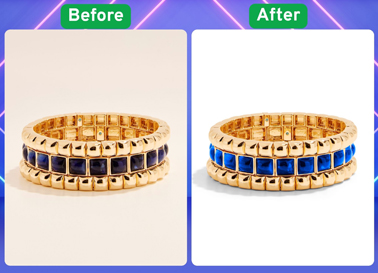 Before and after jewelry photo with enhanced shine and detail