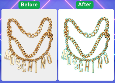 Before and after product image with precise background removal using clipping path