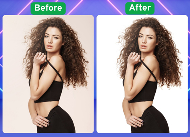 Before and after image showcasing soft edge masking around hair and fur