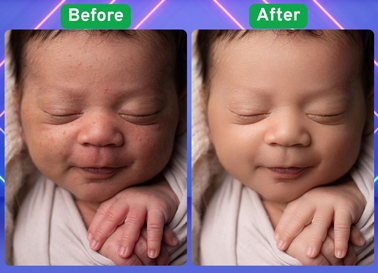 Before and after photo showing skin smoothing and detail enhancement