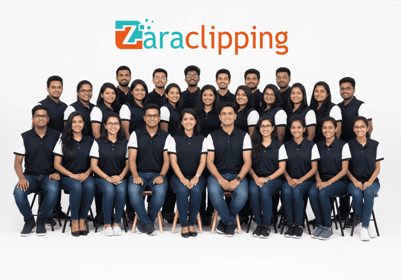 Zara Clipping’s in-house photo editing team working on high-end image retouching projects